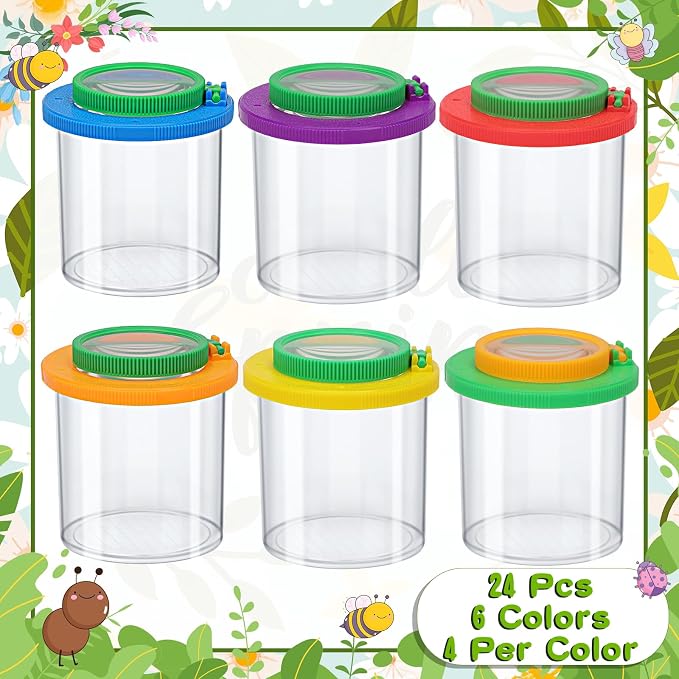 Coopay 24 Pcs Insect Bug Viewer for Kids - Bug Jars, Critter Insect Cage, Bug Container, Bug Catcher, Magnifying Insect Box for Children, Kids Science Nature Exploration Collecting Kit