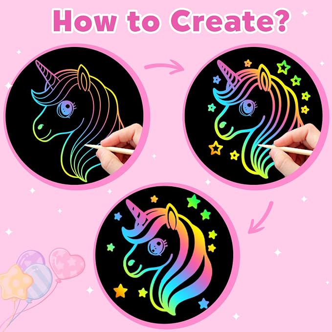 ZMLM Scratch Paper Art-Crafts Gift: 2 Pack Rainbow Notebooks Supplies Toys | Art Crafts for 3 4 5 6 7 8 9 10 11 12 Years Old Girls and Boys Kids Birthday Christmas Party Travel Games Activities Unicorns