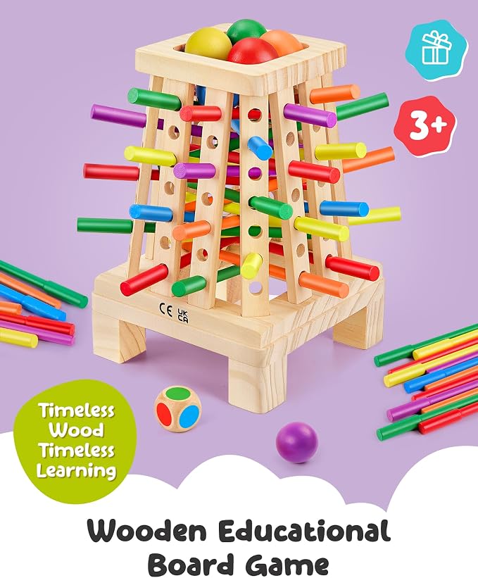 Montessori Wooden Board Game, 36 Colorful Sticks Board Games for Kids 4-6, Fine Motor Skills Toy Math Learning Montessori Toys for 3 4 5 6 Year Olds, Wooden Stick Game Family Games, Gift Boys Girls
