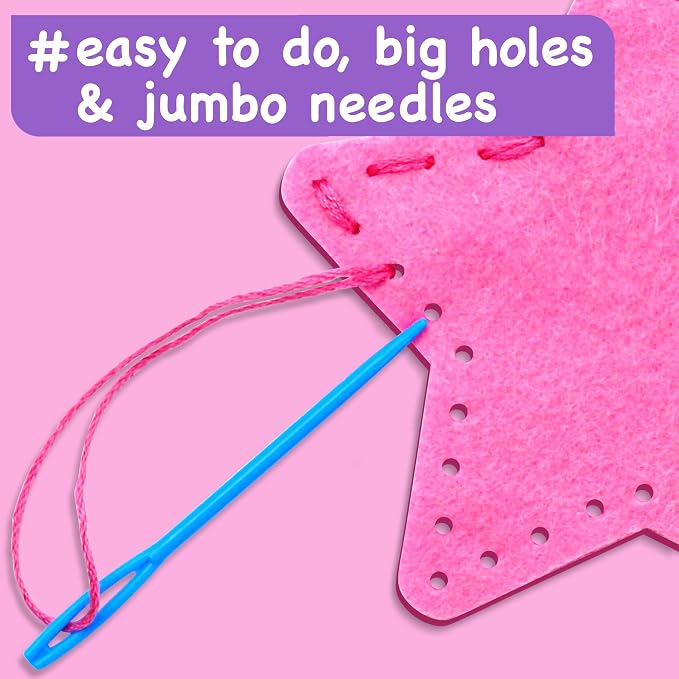 EZCRA Fairy Sewing Kit for Kids Ages 4-8 - 4 Beginner Projects | Children Sewing Craft Kit for Girls. 4 Beginner DIY Projects with Felt Stickers. No Mess Birthday Gift for Girls.