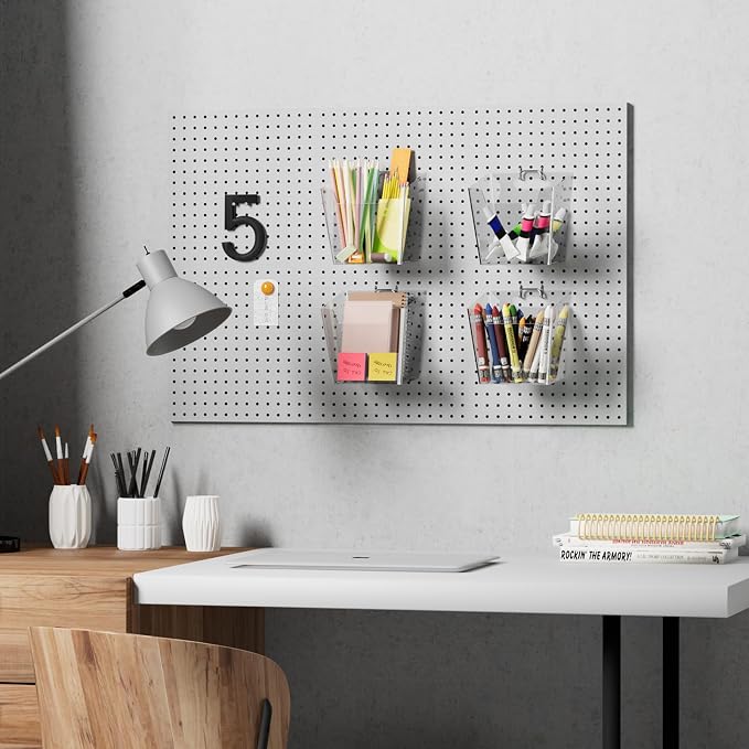 Clear Large Pegboard Cups, 6Pack Peg Board Square Storage Bins With Hooks | Big Open-Mouth Cups, 1/8" 1/4" Pegboard Organizer Accessories, Cup Holder for Craft Garage Workbench Office Tools Supplies