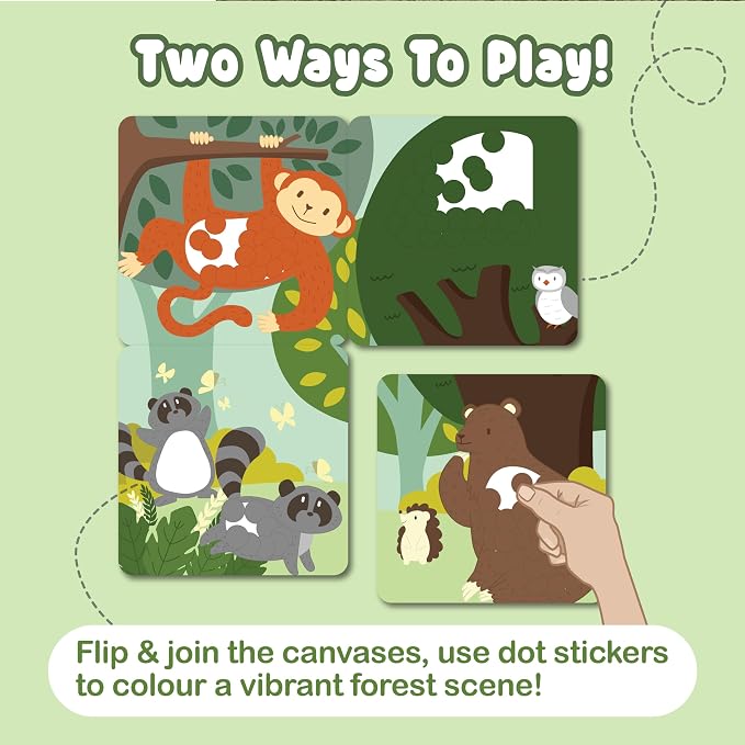 BINCA Dotties Dot Art Activity Kit, 750+ Stickers, Forest Animals Mess-Free Activities, DIY Dot Sticker Art, Kids Travel Activities, Gifts for Boys & Girls Ages 4,5,6,7