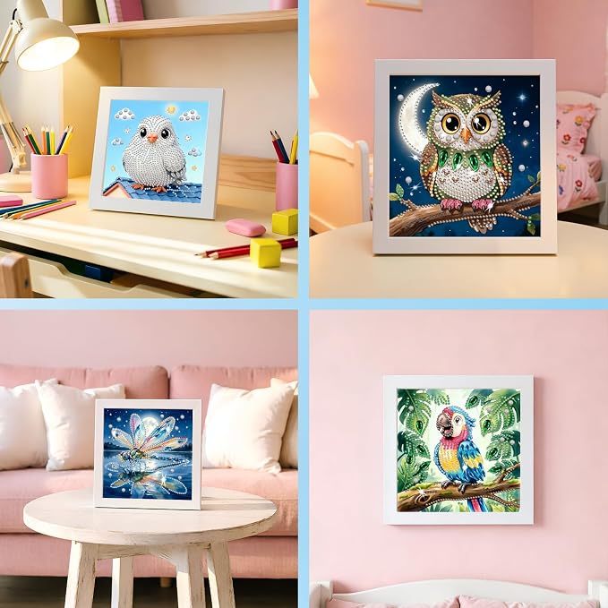 DOZEEZOP 12-Pack Small Diamond Art Kits for Kids 6-12, Sky-Animals 7"x7" | 5D Diamond Painting, Partial Round & Special Drills, Desktop & Wall Decor, Beginner DIY Craft, Stress Relief Gift