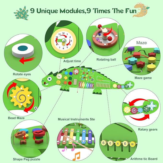 Activity Wall Busy Board for Toddlers: 9-in-1Interactive Activities | Montessori Sensory Toys Panel for Playroom - Build Fine Motor Skills & Hand-eye Coordination - Gift for Kids Age 3+