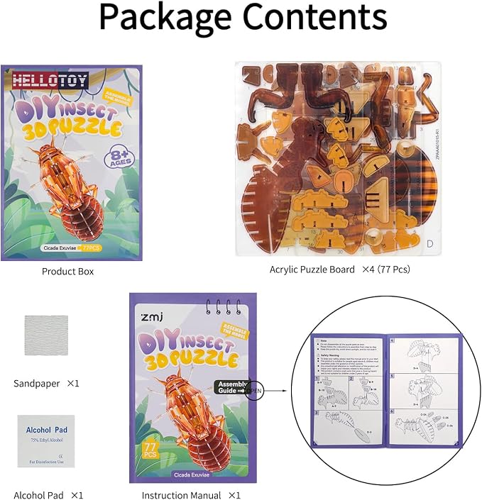 3D Acrylic Insect Puzzle DIY Bug Model Kit Animal STEM Gift | Building Kits Crafts Figurine Sculpture Nature Decoration Educational Display Toys for Kids Teens and Adults (Cicada Exuviae)