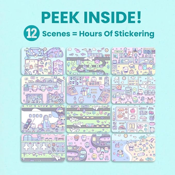 My First Trip 500+ Kids Sticker Book by Cupkin Fun Toddler Travel Activity Coloring and Sticker Book, Road Trip Essentials, 12 Coloring Pages 12 Side by Side Scenes for Ages 2–8 Years