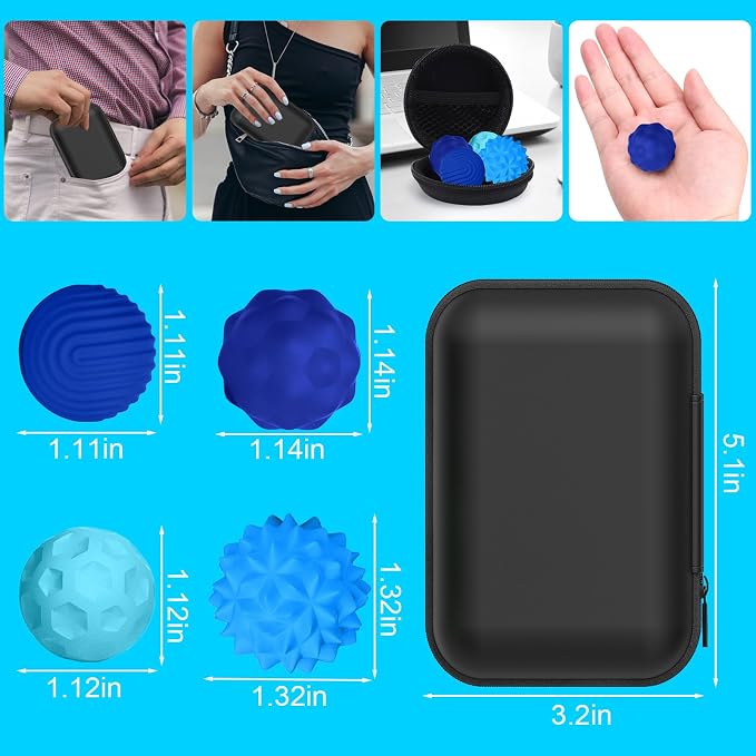 BUSOHA Silicone Magnetic Fidget Balls - 8 Pack Fidget Toys for Adult | Four Unique Textures Sensory Support,Quiet and Silent Stress Relief,Lightweight,Office,Travel,Anxiety,ADHD,Blue