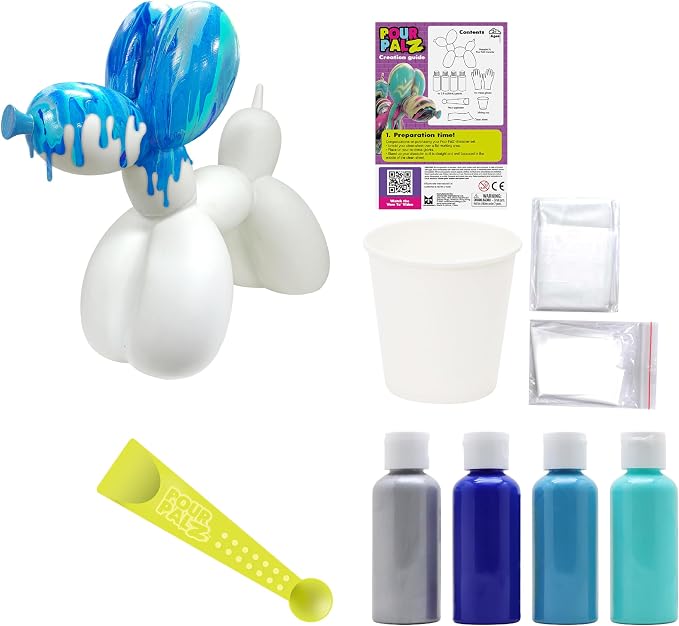 DIY Paint Pouring Kit – 1 XL Balloon Dog, 4 Acrylic Pour Paints, Mixing Cups & Tools, Create Unique Marbled Art, Fun Hands-On Craft Kit for Kids & Adults, Ocean Blue, Ages 5+