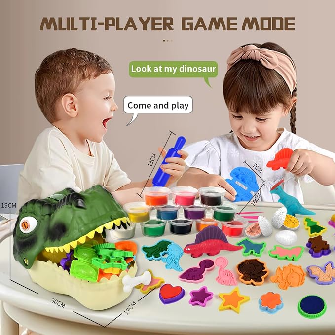 Dinosaur Toys Kids Dough Playset, 55PCS Dino Toys Kit with Molds & Clay | Make Dinosaurs or Create Your Own Models, Storage Case Gift for Boys & Girls Ages 3-8