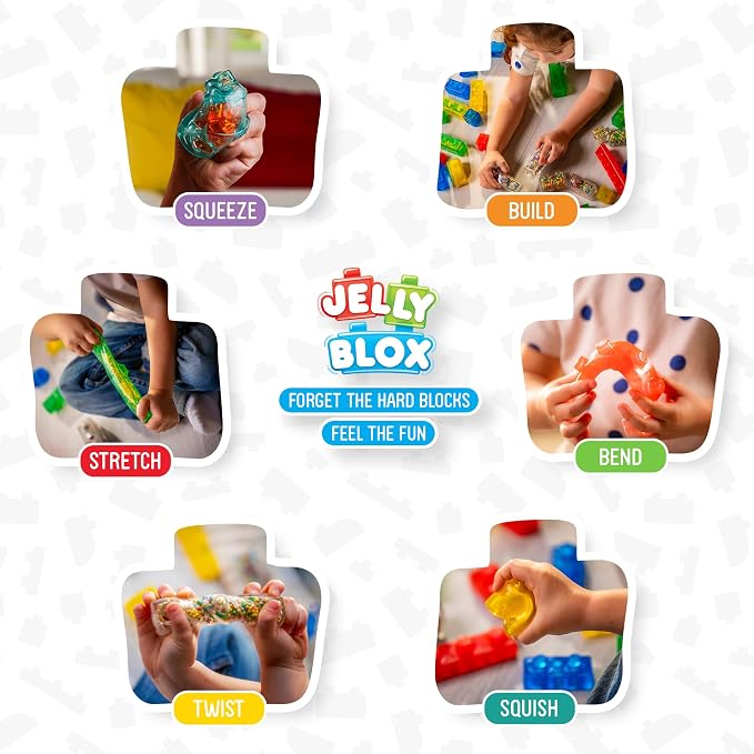 Jelly Blox Stash 'N Stack 2-in-1 Storage Case | Toddler & Preschool | Building Blocks Kids Can Squeeze, Stretch, Squish | MESH ACCREDITED | Safety Tested & Ouch-Free | Sensory Play for Ages 2+