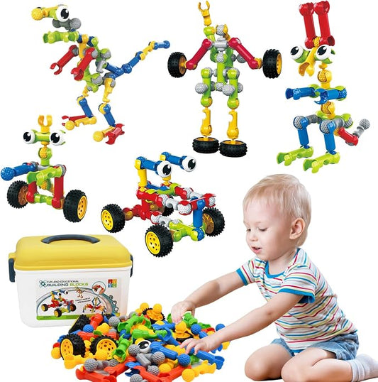 Huaker STEM Building Toys for 3 4 5 6 7 8 Year Old Boys Girls Birthday Gift | 109 Pcs STEM Activity Kit & Toy for Kids Ages 3-8 with Portable Storage Box, Perfect for Preschool, Homeschool, and Classroom