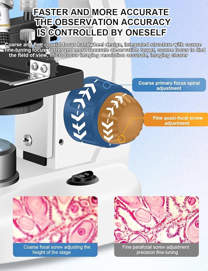 Microscope for Adults WF10x and WF25x Eyepiece | Woehrsh Microscopes 40X-2000X Magnification USB Camera, Microscope for Adults Suitable for Laboratory School