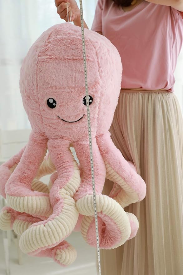 Fluffy Octopus Stuffed Animal Hugging Pillow Plush Toys Doll Pink,15.7Inch | Sweet Smile Face | 8 Springy Tentacles | No Loose Parts | Machine-wash | Safe Polyester Fill | Sturdy Stitched | Ideal Gift