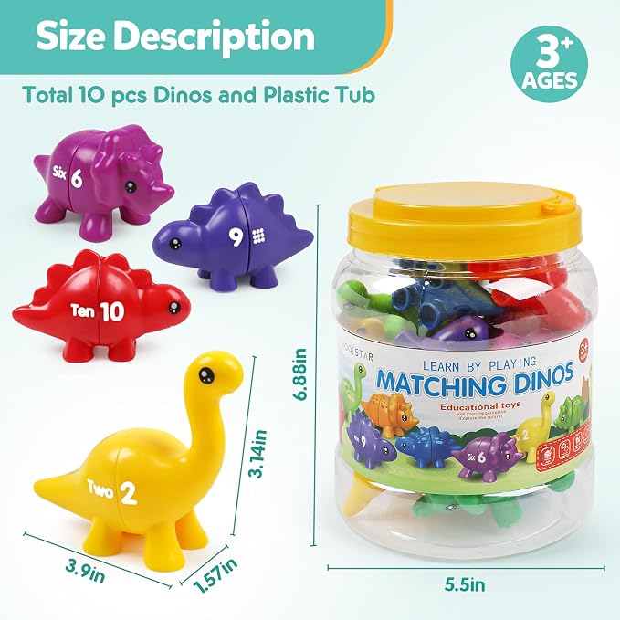 TSYAN Matching Number Counting Dinosaur Toys with Double-Sided 1 2 3 Number Preschool Learning Sensory Sorting Educational Fine Motor Toys Sets for Kids