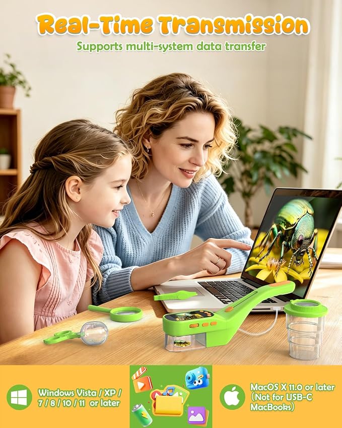 Bug Catcher for Kids,Kids Microscope,3-in-1 Insect Catching Kit for Kid | 2MP Camera Screen STEM Learning Toy,500x Magnification Insect Viewer Nature Exploration Outdoor Educational Gift for Boy Girl