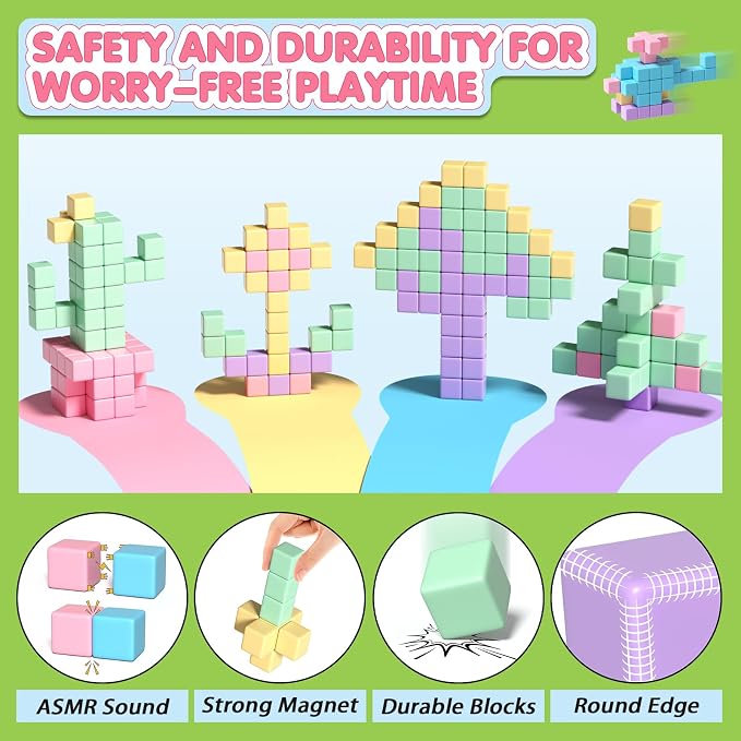 Apluses 45PCS Magnetic Blocks - Kids Girl Toys, Magnet Building Blocks, STEM Sensory Outdoor Autism Toys for 3-5 Year Old Boys & Girls, Magnetic Cubes Classroom Must Haves for Kids Ages 3+