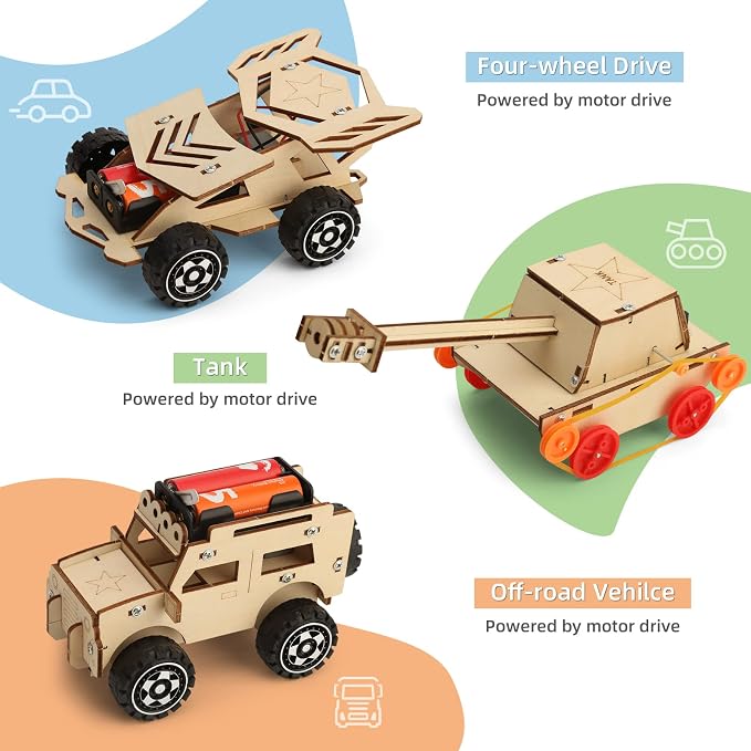 STEM Kits for Kids Age 8-10 10-12, 6 Set Wood Building Projects Crafts 6-8 | Science Model Car Kits for Kids Age 8-12, Wooden 3D Puzzles, STEM Toys for Boys 8 9 10 12 13 Year Old Birthday Gifts