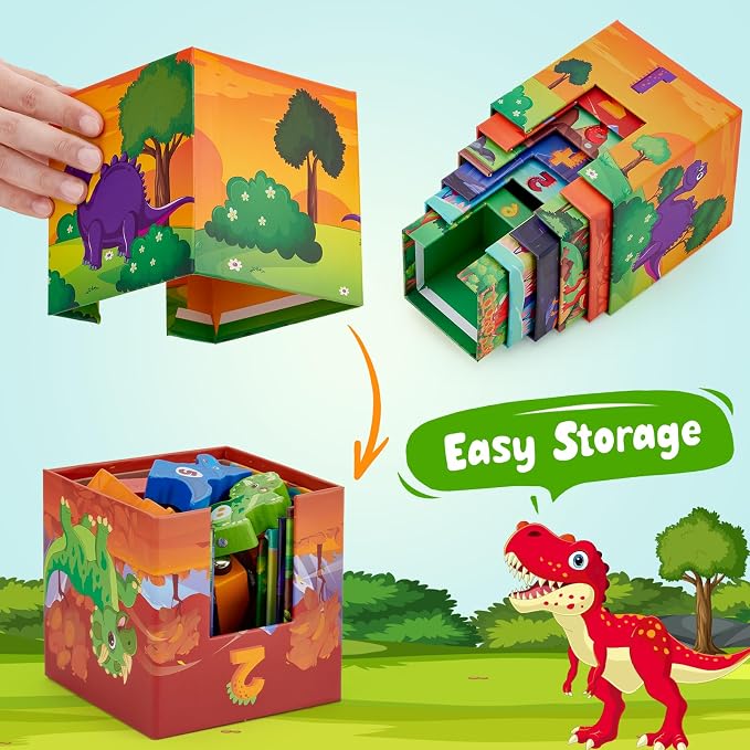 Atoylink Toddler Dinosaur Sorting and Stacking Toys with Magnetic Wooden Dinosaur Train Set, Baby Number Blocks Nesting Boxes Preschool Learning Montessori Toys for 3 Year Old Boys Girls Gift