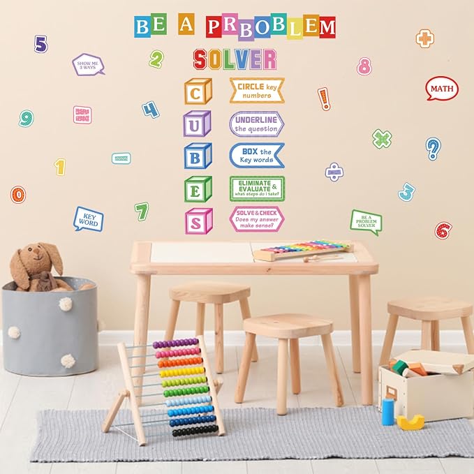 LHIUEM Mathematics Quotes Wall Decals Colorful Math Classroom Wall Sticker | Bulletin Board Window Cling Inspirational Math Educational Wall Decor Back To School Sticker for Classroom Window