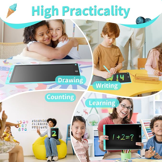 [2 Pack] Genialba LCD Writing Tablet 12-Inch Colorful Doodle Board, Toddler Learning Educational Toys Gifts for 3-8 Years Old Girls and Boys, Electronic Drawing Pad for Kids (Blue&Red)
