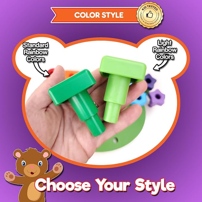 Grab & Stack Jumbo Shapes Pegboard - Sort, Count, Match & Play 18pc + eBook