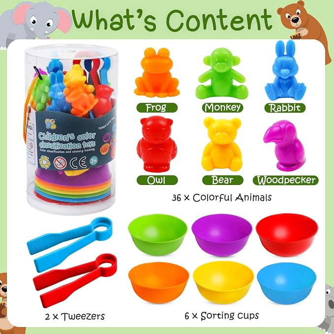 Counting Color Sorting Toys Animals Matching Games with Rainbow Bowls,Preschool Learning Educational Montessori Sensory Training Easter Basket Stuffers Gifts for 3 4 5 Year Old Kids