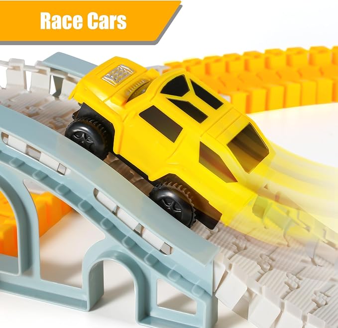 260PCS Construction Race Car Track Set for Kids Toys | 2 Electric Cars, 4 Construction Cars, 1 Map & Flexible DIY Track Set, Engineering Toys for 3 4 5 6 Year Old Boys Girls