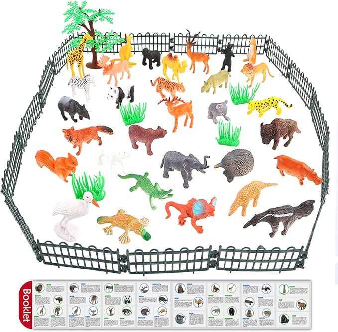 54 Piece Animal Figures for Kids, Safari Jungle Animal Figurines | Realistic animal figures for sensory bins, school learning, jungle party favors, cupcake toppers, classroom rewards