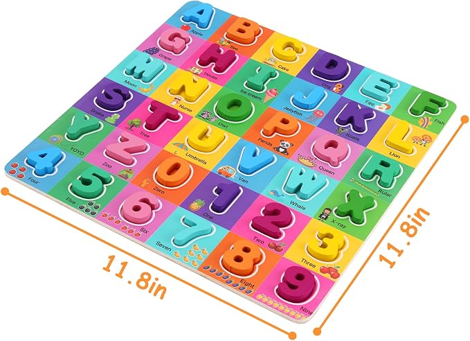 Wooden Alphabet Puzzles Ages 3-5, Alphabet and Number Puzzle with ABC Learning for Kids Ages 3 4 5, Preschool Learning Toys with Chunky ABC Puzzle Board for Girls Boys Kindergarten