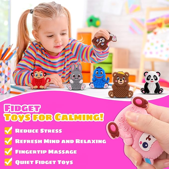 Silicone Sensory Fidget Toys for Kids Toddlers, 24 Pack Animal Texture Stress Relief Toys for Kids Autism Calming, Special Needs for Autism ADHD, Quiet Fidgets for Kids Classroom, Toddlers Travel Toys