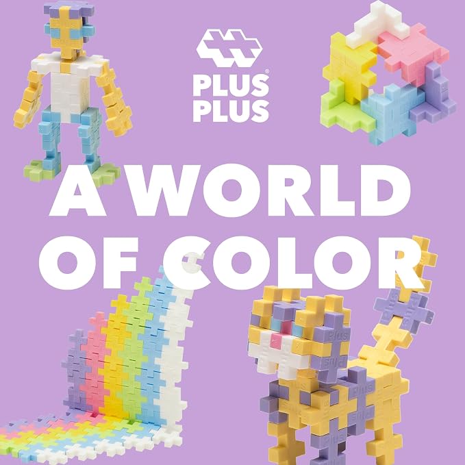 PLUS PLUS 240 Piece Pastel Mix Tube & Baseplate - Waffle Blocks Stem Toy | Sensory Bin Fillers, Gifts for Boys & Girls, Classroom Must Haves, Christmas Stocking Stuffers for Kids, Math Manipulatives