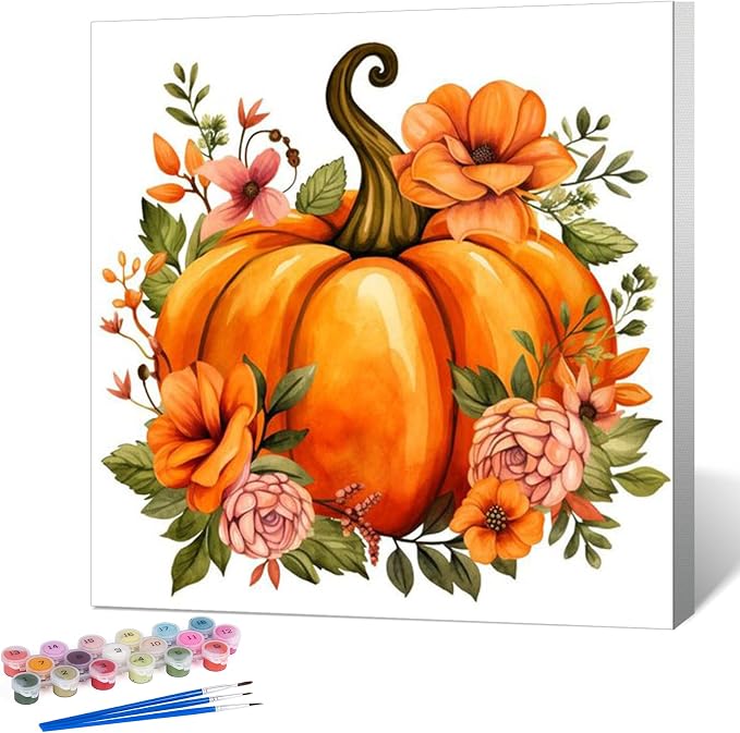 Fountor Fall Framed Paint by Numbers Kit for Adults Beginner 10x10 in | Pumpkin Paint by Numbers with frame, For Adults & Kids Ages 8-12, DIY Acrylic Painting, Stress Relief Home Wall Decor Gifts