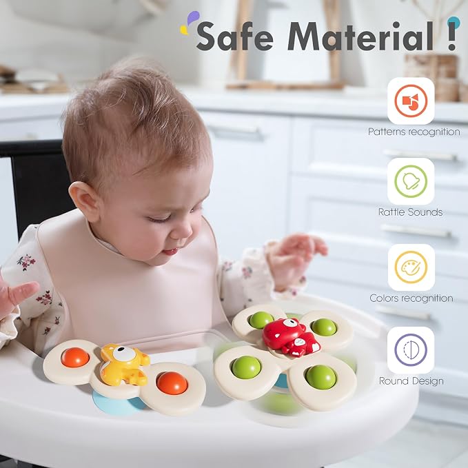 Suction Cup Spinner Airplane Travel Toys for 1 Year Old Boy Girl | Spinning Top 12 18 Months,1 2 Year Old Boy Birthday Gift,Baby Bath Toy for Kids Ages 1-3,Sensory Toy for Infant Toddlers