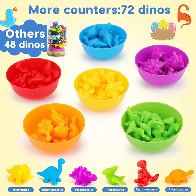 Tsomtto Counting Dinosaurs Montessori Toys for 3 4 5 Years Old Boys Girls | Toddler Manipulatives Preschool Learning Activities Kindergarten Educational Sensory Fine Motor Toys for Kids Ages 3-5 4-8