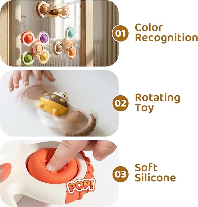 Pop Suction Cup Spinner Airplane Travel Toys for 1 Year Old Boy Girl | Novelty Spinning Tops Infant 12 18 Months,1 2 Year Old Boy Birthday Gift for Toddlers ,Sensory Baby Bath Toy Kids Ages 1-3