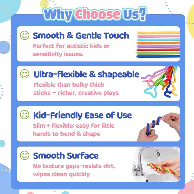 Sensory Toys Fidget Sticks for Kids: 8 Pack Creative Silicone Fidget Sticks - Quiet Desk Fidgets for Classroom Prizes - Fidget Toys for Autism ADHD Stress Relief - Calm Down Back to School Supplies