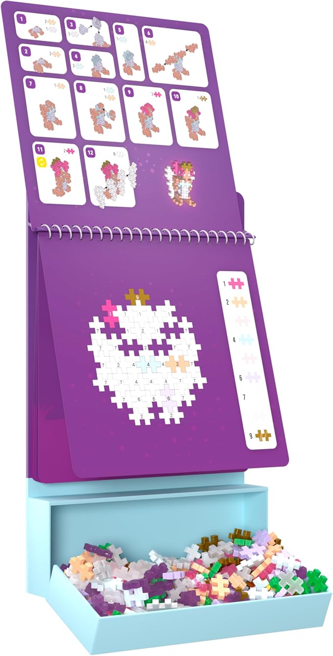 PLUS PLUS Puzzle By Number Activity Pad, Enchanted Forest | Airplane Activities & Roadtrip Essentials for Kids, Interlocking Mini Building Blocks, 2D 3D Puzzle Stem Toy