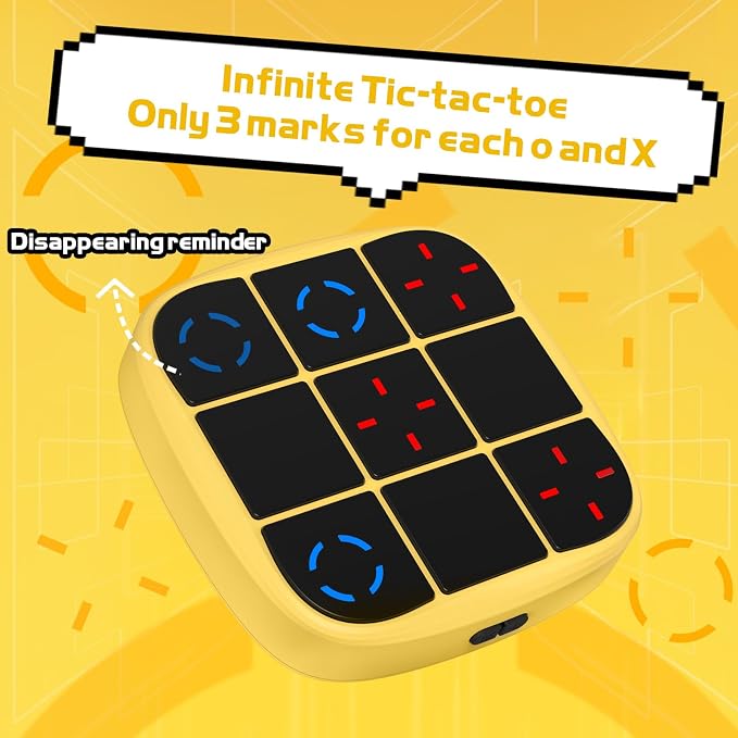 KOQQQ Rechargeable Tic-Tac-Toe Bolt Game, Upgraded 4-in-1 Handheld Puzzle Console, Electronic Educational Memory Game, Portable Travel Car Ride Board Games for Kids Adults (Yellow)