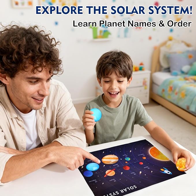 Space Sensory Bin for Toddlers, No-Mess Pom Poms Activity Kit | Galaxy Adventure Play Kit with Astronauts, Aliens, Planets & Star Map, Fine Motor Activity Gift for Preschool Kids Ages 3-6