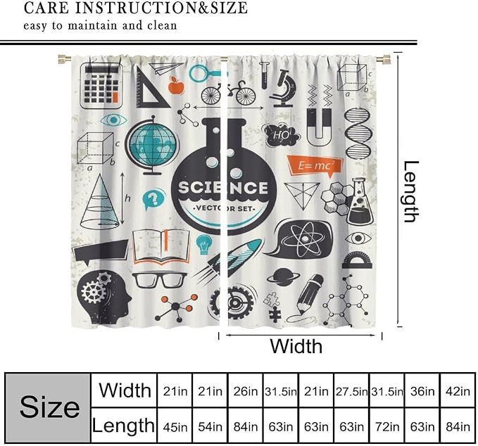 Science Bedroom Curtains, Chemistry Science Pharmacy Research Blackout Rod Pocket Window Drapes for Childs Girls Boys Bedroom Living Room Home Set 2 Panels,42x54 Inches