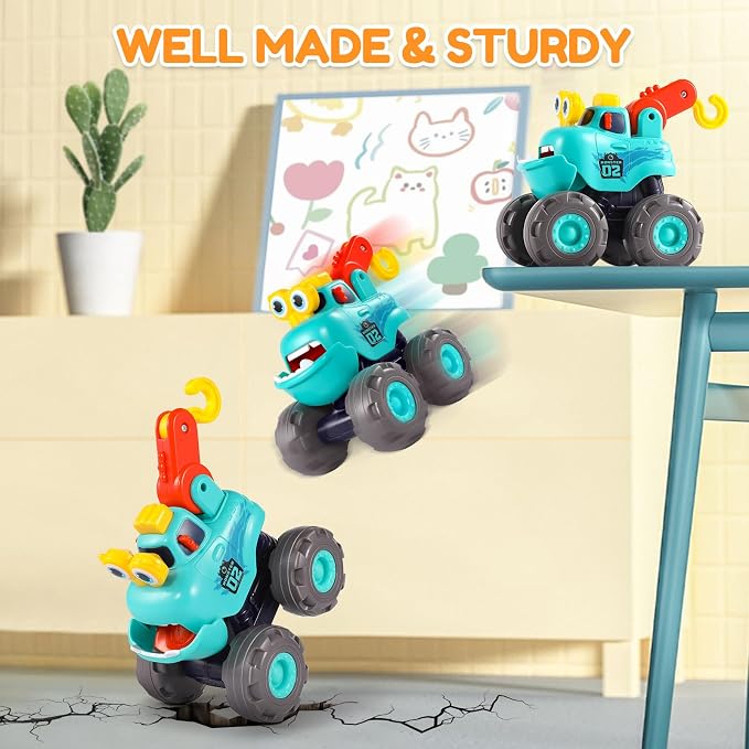 Toy Cars for 1-3 Year Old, 3 PCS Construction Monster Truck, Toddler Toy | Baby Toys 12-18 Months, Kids Toy, Christmas & Birthday Gifts, Pull Back Car with Big Wheel, Crane Truck Dump Excavator