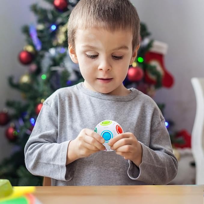 Magic Rainbow Puzzle Ball, Fidget Ball Puzzle Brain Teaser Fidget Toy for Boys & Girls- Birthday Party Easter Valentines Christmas Stocking Stuffers for Kids Teen & Adults(White)