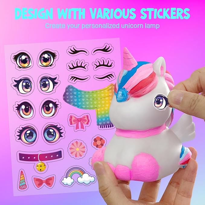 Paint Your Own Unicorn Lamp Kit, Crafts for Kids Ages 6-12, Gifts for Girls | Unicorn painting kit with paints and 3D night light; arts and crafts activity and birthday gift for girls ages 6-12