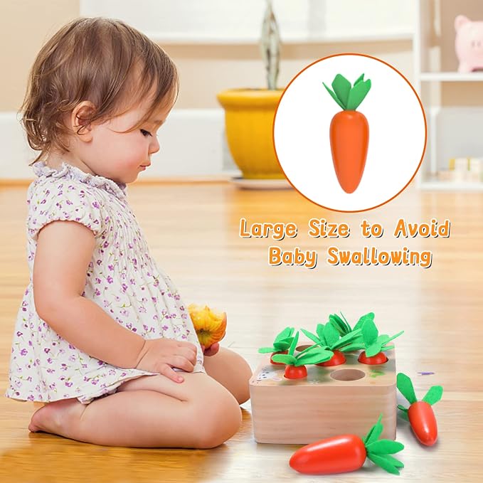 Wooden Montessori Toys for 1 Year Old, Carrots Harvest Shape Sorting Toy | Educational shape sorting matching wooden toys for fine motor skills, Great birthday & Easter gift for 1+ year olds