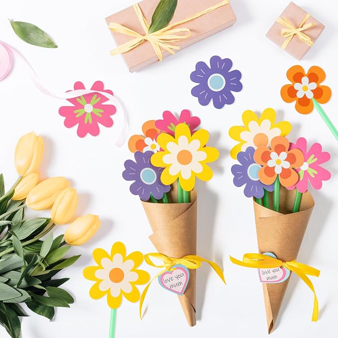 BeYumi Flower Bouquet Craft Kit - 72Pcs Mother's Day Flower Bouquet Craft for Kids Make Your Own Bunch of Flowers Teacher Appreciation Week DIY Thankful Gift Set School Classroom Home Fun Activities
