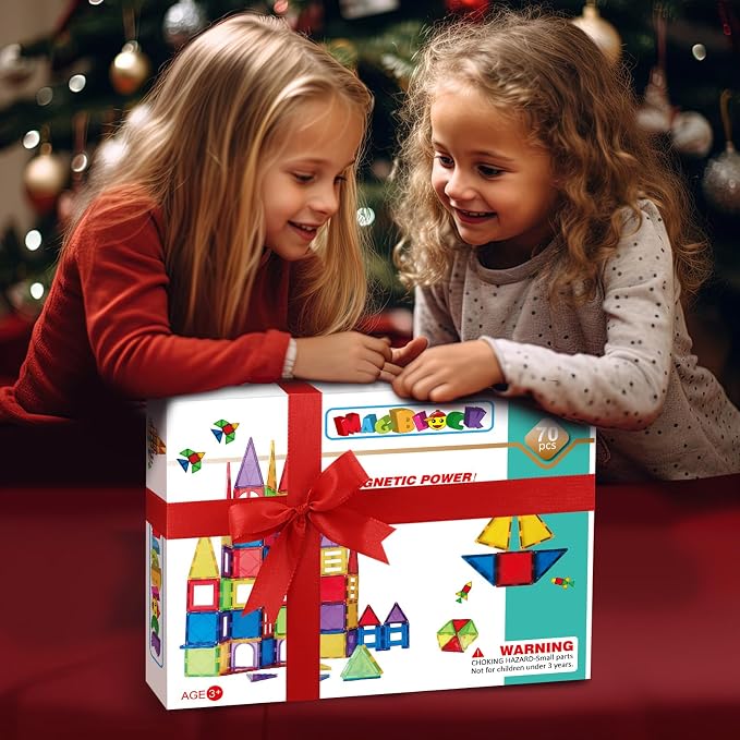 MAGBLOCK Magnetic Tiles, 70PCS Magnetic Blocks for Kids | Magnet Building Set,Educational Toys for Kids Ages 3-8, Montessori Sensory Magnet Blocks for Kids