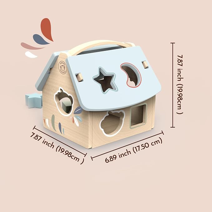 House Shape Sorter with 8 Blocks, Fun Colors, Shapes, Monkey Character, Wooden Toy, Non-Toxic Paint, Enhances Learning, Ideal for Kids | 8 blocks, monkey character, sorting & stacking toys, montessori toys, preschool toys, shape recognition, fine motor...