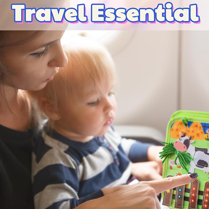 Busy Book for Toddlers 1-3 Montessori Busy Board for 1 Year Old Boy Girl Gift Farm Animal Sensory Toys Educational Learning Quiet Airplane Travel Activity Books First Birthday Gifts