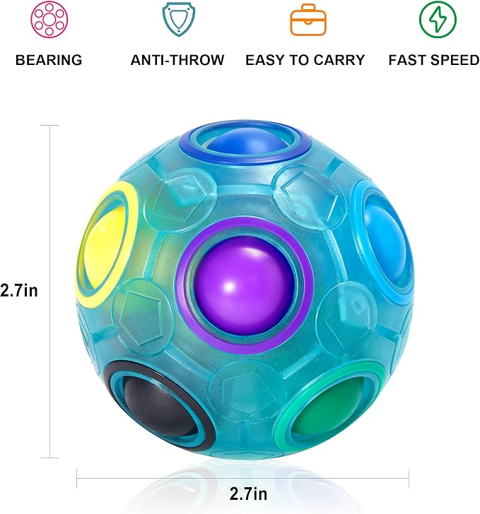 Magic Rainbow Puzzle Ball, Fidget Ball Puzzle Brain Teaser Fidget Toy for Boys & Girls- Birthday Party Easter Valentines Christmas Stocking Stuffers for Kids Teen & Adults(Blue)
