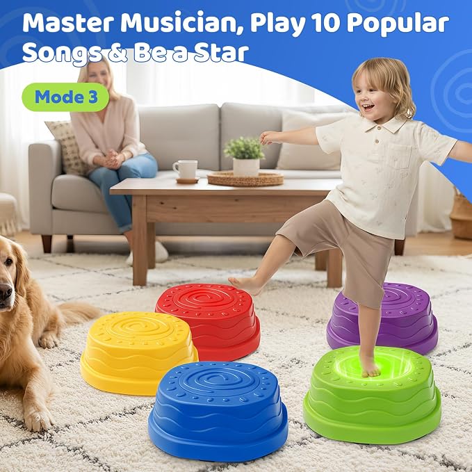 Stepping Stones for Kids - 3 Game Modes Stepping Stones with Light up&Music Non-Slip Balance Sensory Indoor Outdoor Play, Toddler Activities, Toys Birthday for Children Aged 3+